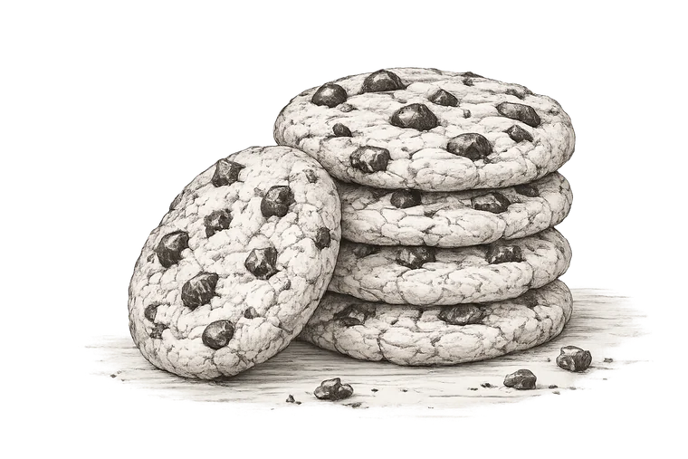 Fine line drawing of cookies for The Hostful Table